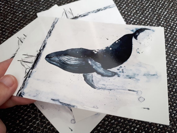 Whale Postcard-Thank You-Watercolor-Greeting Card-Hand Painted-Buckwal Art-Art Card