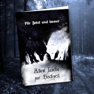 Wolven bruiloft felicitatiekaart vouwkaart, Viking Gothic bruiloft kaart wenskaart met envelop