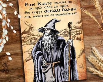 Tarjeta de cumpleaños de Gandalf, tarjeta de felicitación, mago, postal de fantasía medieval, sobre opcional