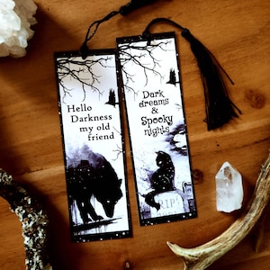 Cats and wolf bookmark, printed on both sides, gothic, moonlight