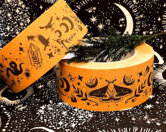 Gothic Witchy Packaging Tape, Eco-Friendly Paper Tape, Moth, Stars, Moons, 5 cm x 66 meters