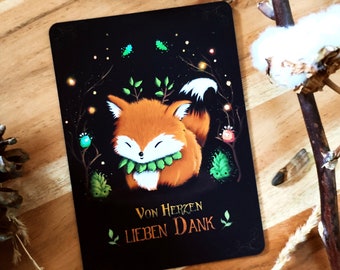 Süsse Fuchs Dankeschön Postkarte Von Herzen lieben Dank, Merci, Danksagung