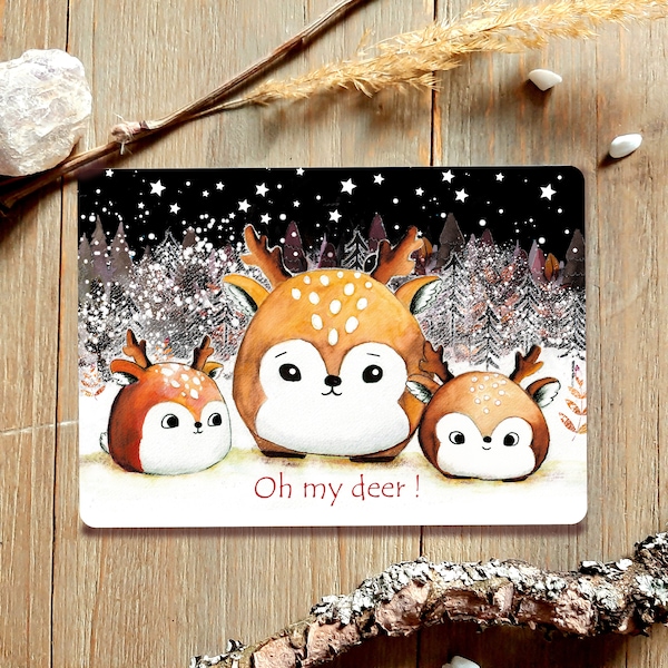 Weihnachtskarte mit süssen Rehen, Oh my deer Postkarte, Hirsche, Weihnachten, Grußkarte