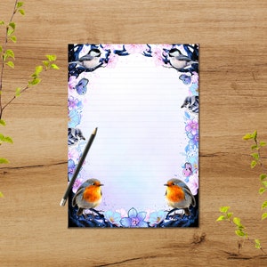 A4 LOVELY BIRDS briefpapier bekleed, 20 vellen in een set, aan beide zijden bedrukt, roodborstjes, vogels, mezen