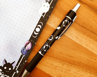 Bats and ghosts ballpoint pen, Halloween pen, black