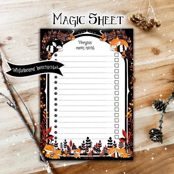 Magic Sheet, Kawaii Füchse Notizblatt als Whiteboard ,To-Do-Liste, DIN A5, abwischbar (passendes Zubehör im Shop)