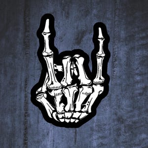 Metalhand Sticker, Heavy Metal, Vinyl Sticker, Mano cornuta, Skeleton Rocker, zwart en wit
