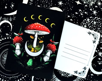 Magical toadstools postcard, moon, stars, mushrooms nature, gothic, witchcraft greeting card