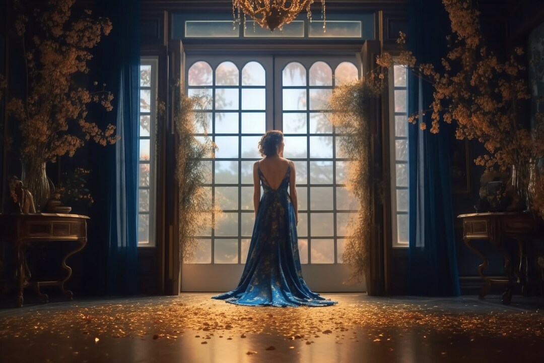 Aperturee Elegant Blue Floral Fine Art Photo Room Set Backdrop