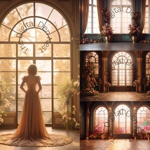 20 Elegant Gold Room with Floral Texture, Overlays, Digital Photography Backdrops, Art Photoshop Background. Photographers, Wedding and more