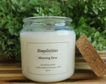 Morning Dew 16 oz. Soy Blend, Handmade, Nontoxic, Candle with Wooden Wick
