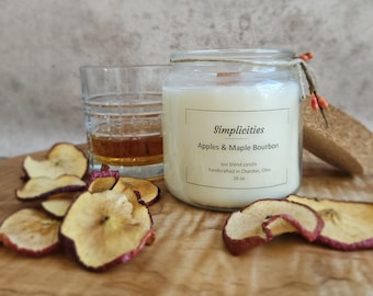 Apples & Maple Bourbon 16oz. Handmade Soy Blend Nontoxic Candle with Wooden Wick