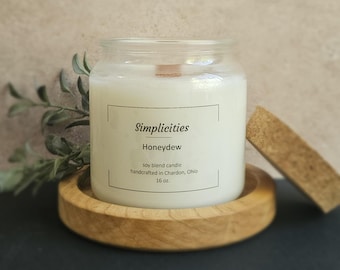 Honeydew 16 oz. Soy Blend Handmade Nontoxic Candle with Wooden Wick