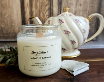 Herbal Tea & Honey 16oz Nontoxic Candle with Wooden Wick