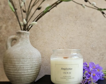 16oz Lilac & Lily Handmade Nontoxic Soy Blend Candle with Wooden Wick