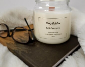 16oz Soft Cashmere Handmade Nontoxic Candle with Wooden Wick