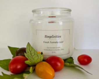 Fresh Tomato Leaf 16oz Soy Blend Handmade Nontoxic Candle with Wooden Wick