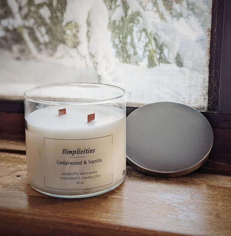 16oz Cedarwood & Vanilla Soy Blend Handmade Nontoxic Candle Etsy