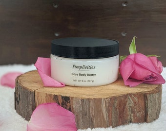 Rose All Natural Body Butter 8oz made with Coconut oil, Shea Butter, Sweet Almond oil and Essential oil