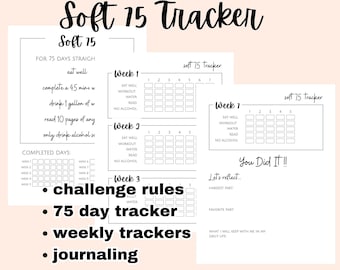 Soft 75 Challenge Tracker | Digital Template, Bullet Journal, Planner, Schedule, Goal, Motivation