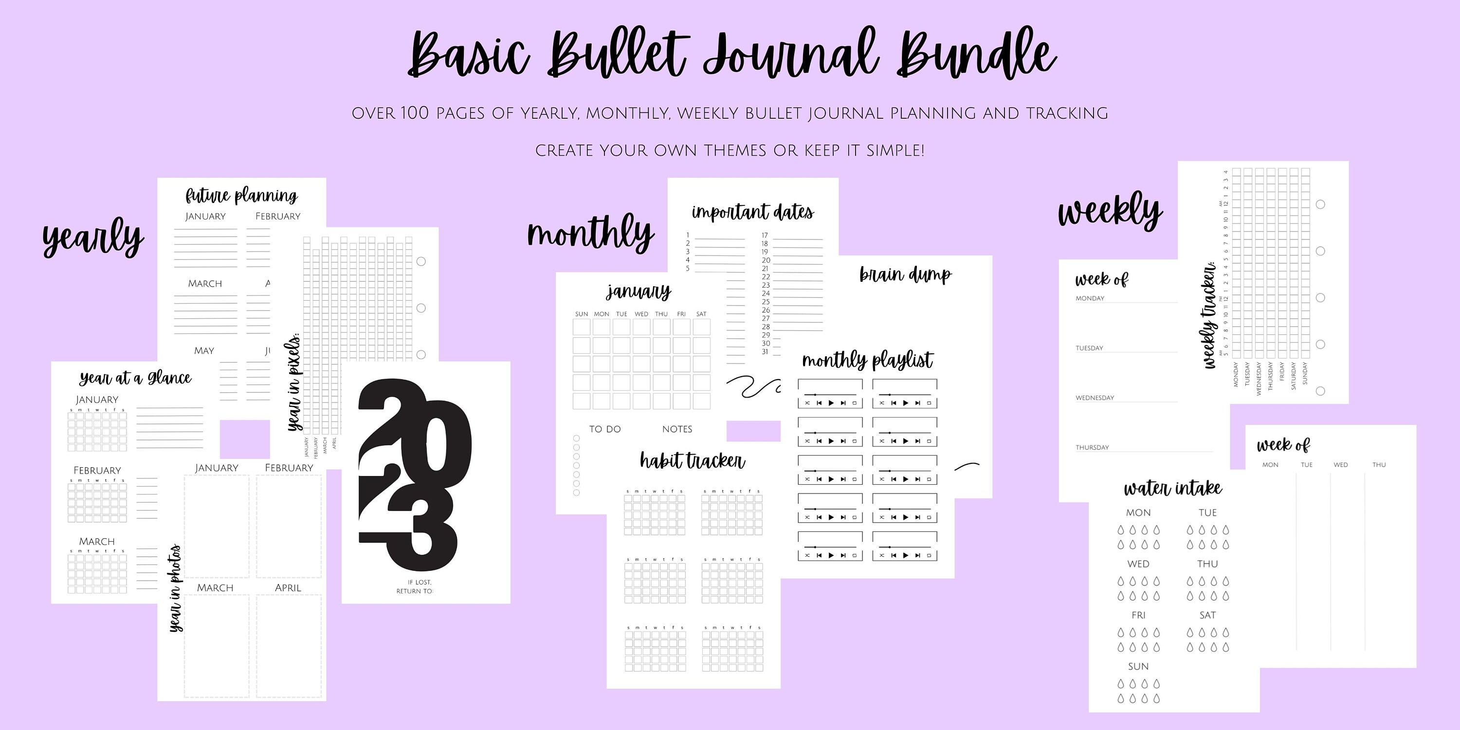 Essentials Planning Bullet Journal Pack | Yearly, Monthly, Weekly, Daily Trackers and Calendars | Undated Planner, Journal, Bujo