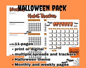 October 2023 Halloween Theme Bullet Journal Instant Download 10+ Pages Planner Digital