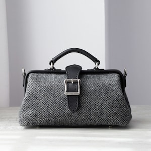 Harris Tweed Lady's Wolle Leder Arzt Tasche Frauen Crossbody Tasche, Top Griff Tasche, lange Riemen Geldbörse, Schultertasche