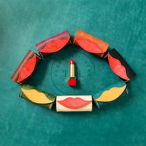 Handmade Leather Lipstick Case: Kiss Closure Makeup Organizer