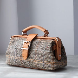 Lady's Wolle Leder Arzt Tasche Frauen Crossbody Tasche, Top Griff Tasche, Lange Riemen Geldbörse, Umhängetasche jeden Tag tragen