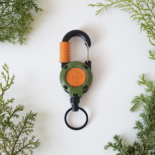 Handmade Retractable Keychain | Leather Accent, Vintage EDC Tool