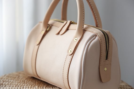 Mini Boston Bag- Women's Soft Leather Barrel Bag Handmade