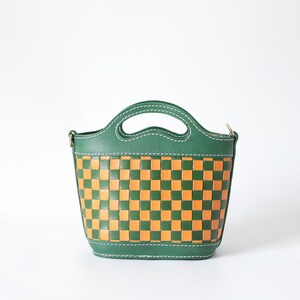 Handmade Woven Leather Basket Bag: Checkered Shoulder Purse image 16