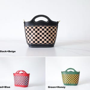 Handmade Woven Leather Basket Bag: Checkered Shoulder Purse image 5