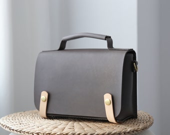 Leather Satchel For Men, Mens Mini Messenger Bag, Rectangular Leather Crossbody Bag , Top Handle Shoulder Bag