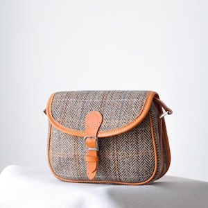 Harris Tweed Lady's Wool Leather Saddle Bag Frauen Crossbody Bag, Long Strap Geldbörse, Schultertasche jeden Tag tragen
