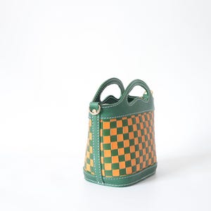 Handmade Woven Leather Basket Bag: Checkered Shoulder Purse image 17