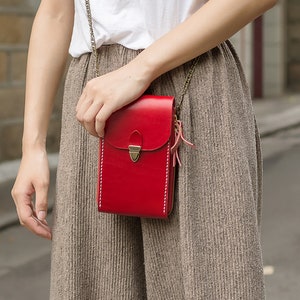 Carteira de ombro para telefone - bolsa de couro genuíno feita à mão, bolsa para telefone de grande capacidade, capa para cartão