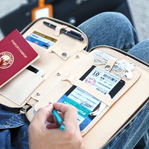 Organizador de carteira de viagem de couro, carteira de embreagem para passaporte, porta-passaporte de viagem, porta-passe de embarque, zíper de couro para passaporte