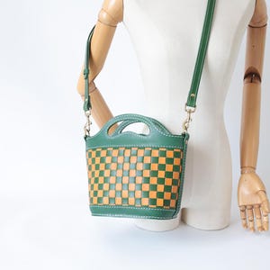 Handmade Woven Leather Basket Bag: Checkered Shoulder Purse image 19