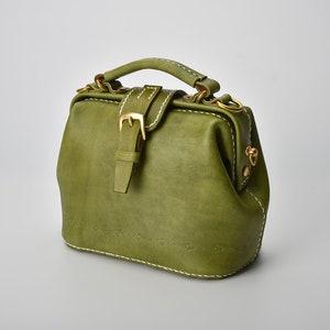 Doctor Bag-Women's Cowhide Leather Handbag Handmade Shoulder Bag Italian Leather Doctor Bags Top Handle Bag-Small Size image 3