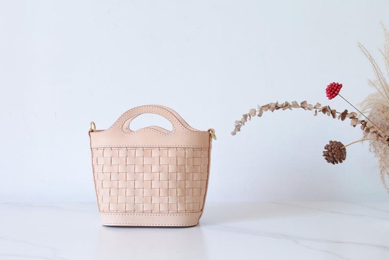 Bolso de cuero tejido a mano: bolso de hombro de plena flor imagen 13