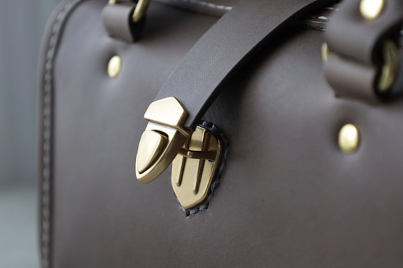Handmade Leather Mini Boston Bag: Gray Barrel Bag With Top Handle