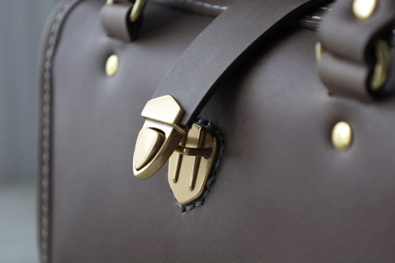 Handmade Leather Mini Boston Bag: Gray Barrel Bag With Top Handle 