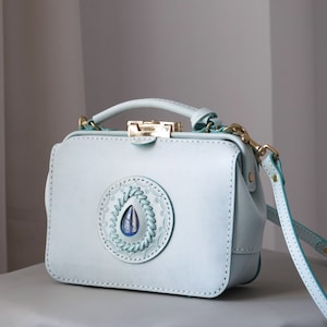 Dulles Doktortasche mit LABRADORITE-Rindsleder Geldbeutel, Lederhandtasche, Frauen Crossbody-Tasche, Top Griff Mini Tasche, lange Riemen Geldbörse