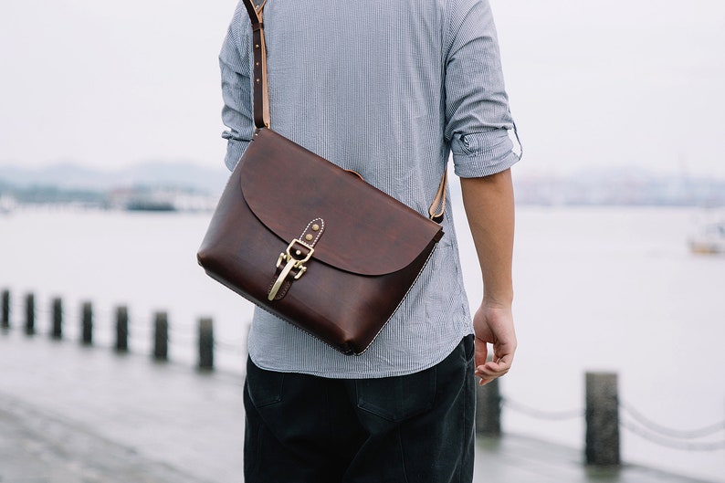 Men's Cowhide Leather Large Messenger Handbag Handmade Etsy