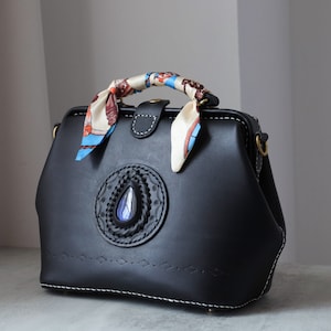 Borsa da dottore con LABRADORITE - Borsa da donna in pelle di vacchetta fatta a mano Borsa a tracolla Borsa da dottore in pelle italiana Borsa con manico superiore - Taglia grande