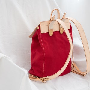 Canvas Leather Flap Over Women's Small Backpack Concise Design image 3
