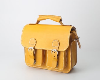 3 Way Cowhide Leather Small Business Handbag Handmade Shoulder Bag Small