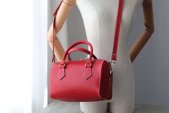 Mini Boston Bag- Women's Cowhide Leather Barrel Bag Handmade