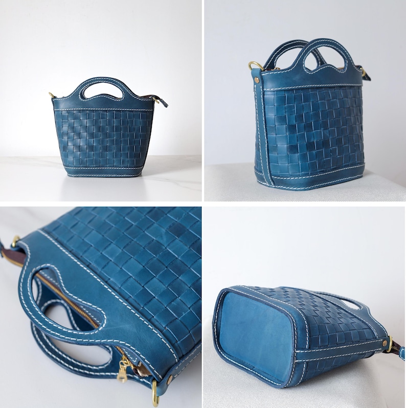 Bolso de cuero tejido a mano: bolso de hombro de plena flor imagen 16
